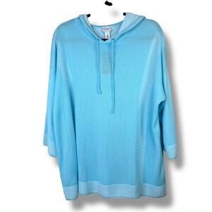 Weekends By Chico's NWT Paradise Blue Zenergy Knit Beach Hooded Pullover Top
